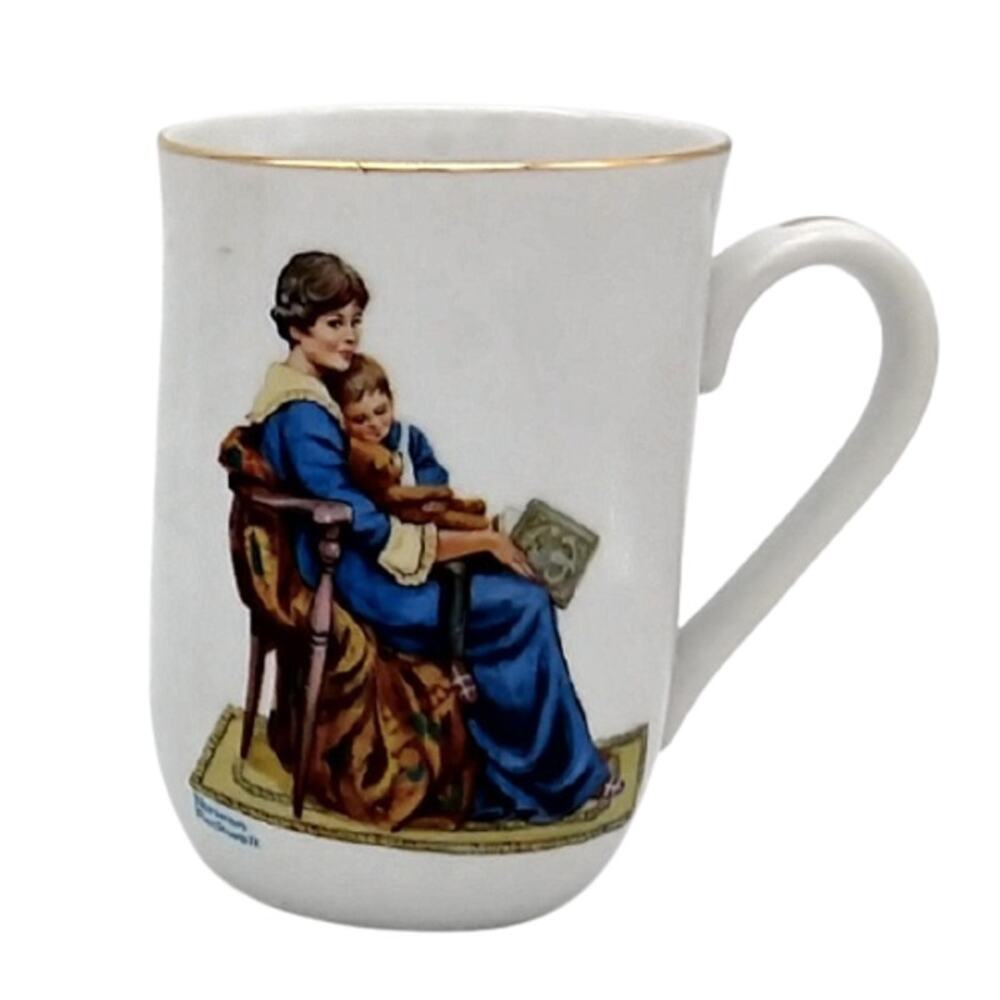 Vintage 1983 Bedtime Norman Rockwell Mug Gilded Rim New in Box Collectible